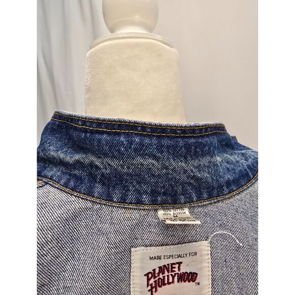 Unisex Vintage 90s Planet Hollywood Blue Jean Denim Jacket SZ MED Washington, DC - Picture 11 of 14